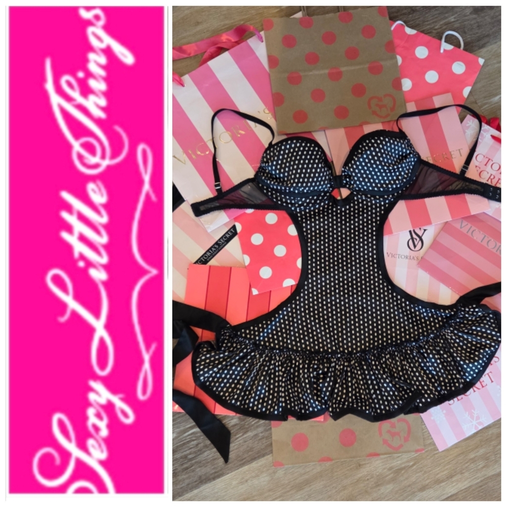 Victoria's Secret Sexy Little Things Polka Dot Ruffle French Maid Apron Lingerie